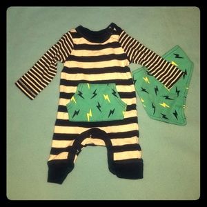 Cat & Jack one piece with matching bandana bib